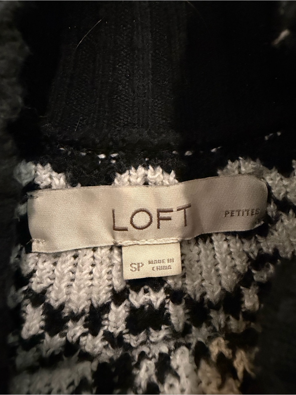 LOFT Petite Fair Isle Sweater Dress Black White Mock Neck Long Sleeve SP - Picture 6 of 7